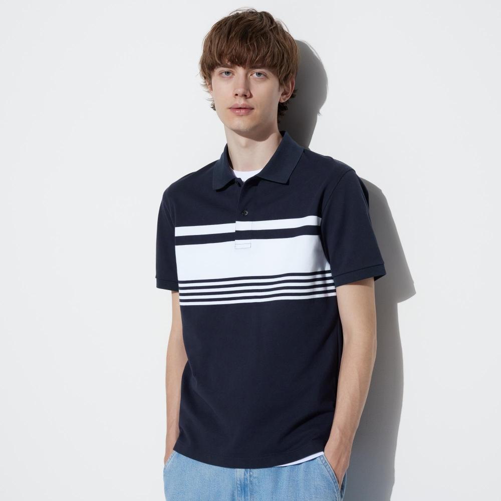 

UNIQLO рубашка поло в полоску из сухого пике с короткими рукавами