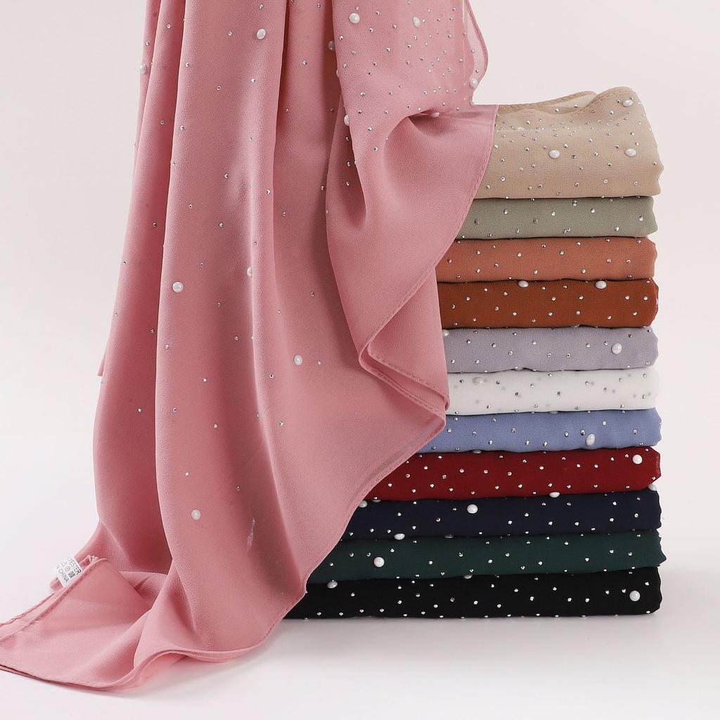 New Pearl Chiffon Long Scarf With Star Diamond For Women