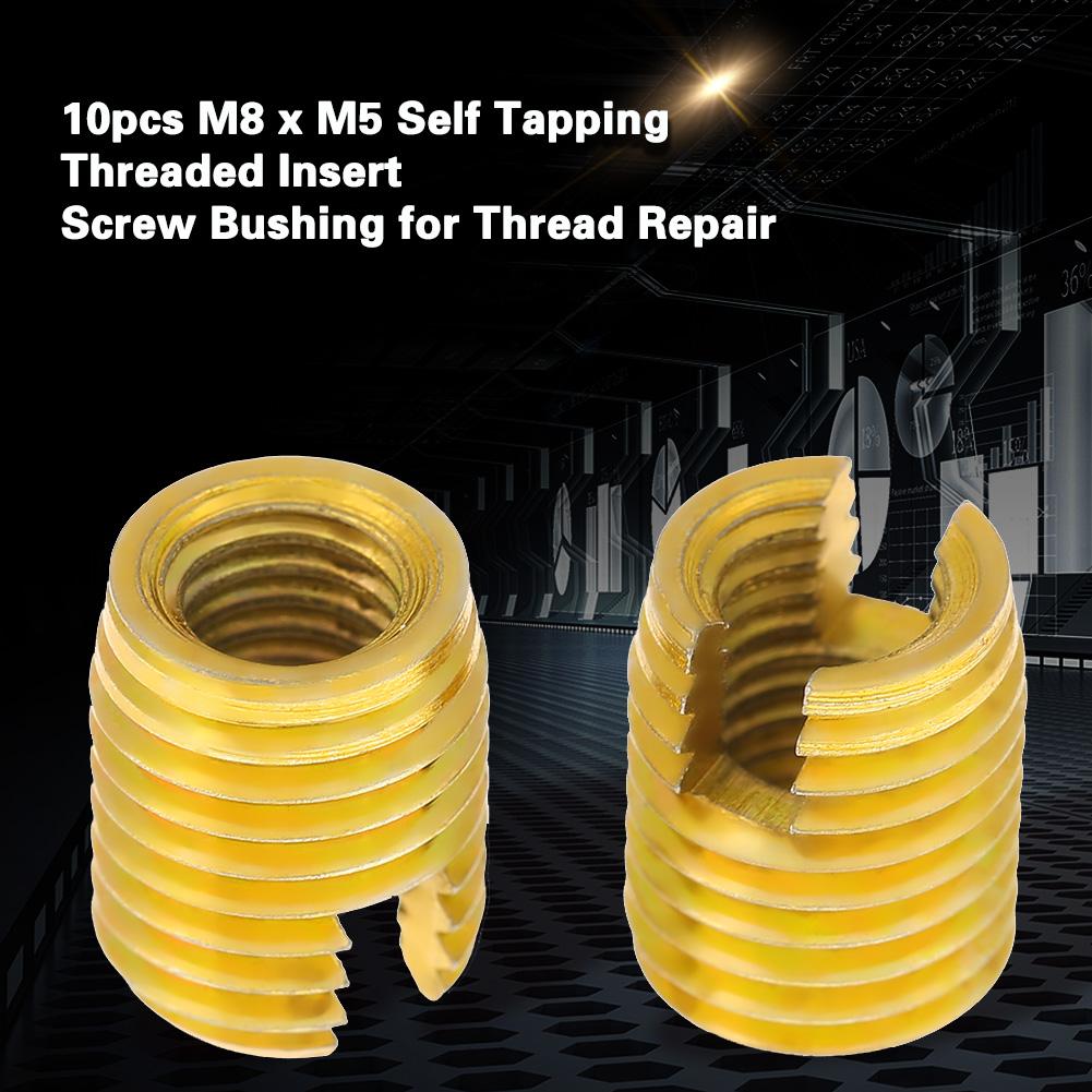 10pcs M8 X M5 Self Tapping Threaded Insert 302 Slotted Type Screw Bushing for Thread Repair