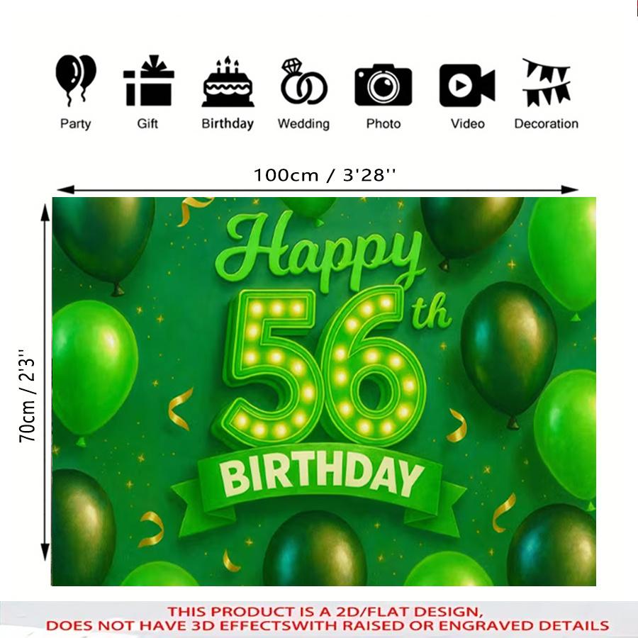 1pc 2D 56th Birthday Theme Decorative Banner Green Gold Balloons Party Backdrop For Living Room Bedroom Garden Scene Decor Clear Print
