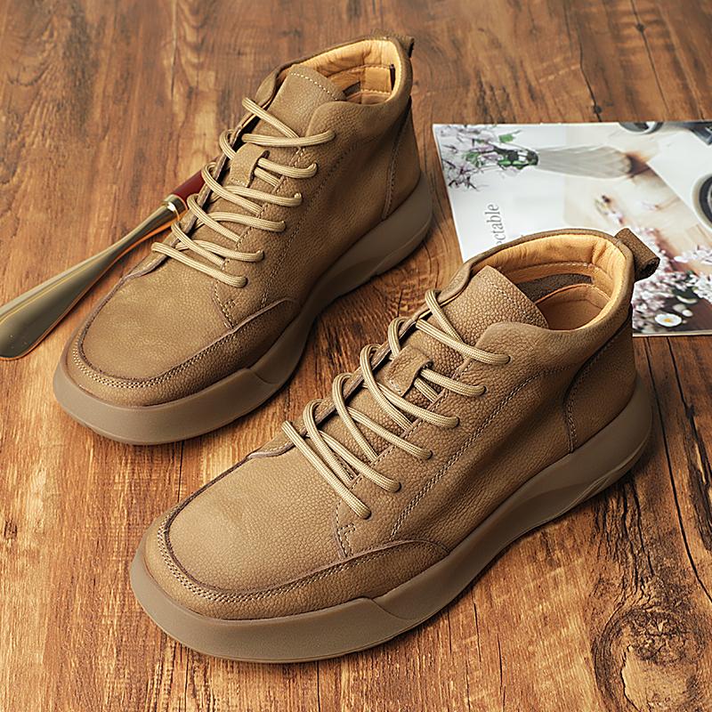 2026 New Arrival Genuine Leather Mens Antiskid Walking Shoes Outdoor Thick Bottom Sneakers Casual Leather Minimalist Shoes