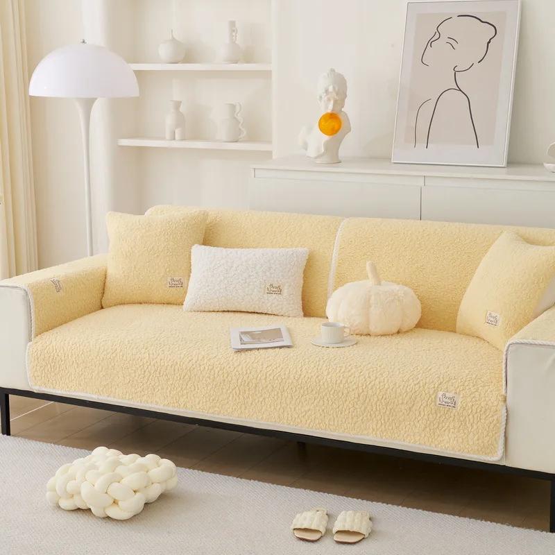 Inter Modern Lamsvacht Bankhanddoek Effen Kleur Verdikken Pluche Zacht en Glad Bankhoezen voor Woonkamer Antislip Bankhoes