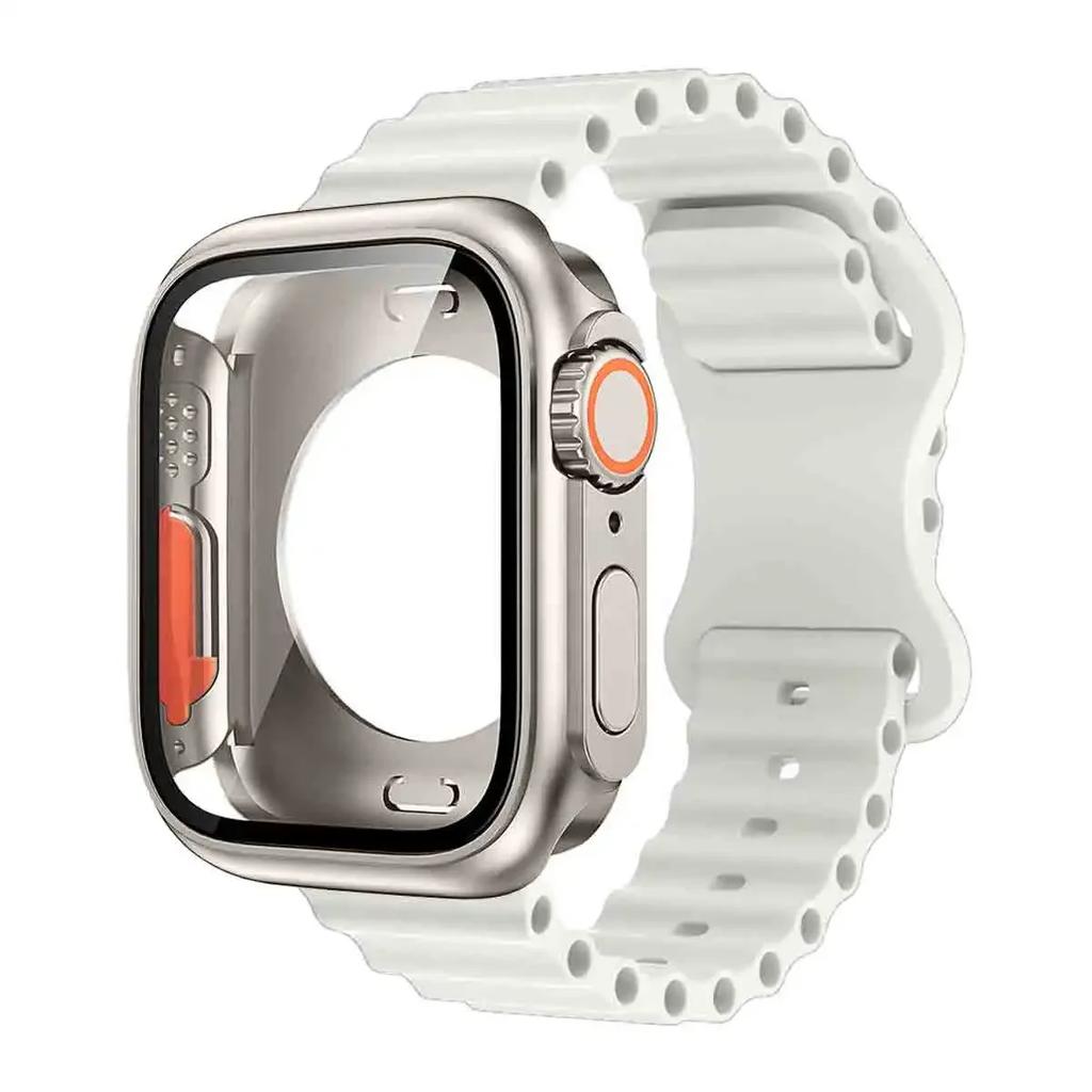 PC Firm Cover+Strap for Apple Watch Band 44 46 45mm 41/40mm Glass+Case Silicone Bracelet Correa IWatch Series 10 9 8 7 SE 6 5 4