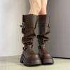 Retro fashion pants boots women's 2025 autumn new thick-soled round head heightening stacking boots but knee boots women