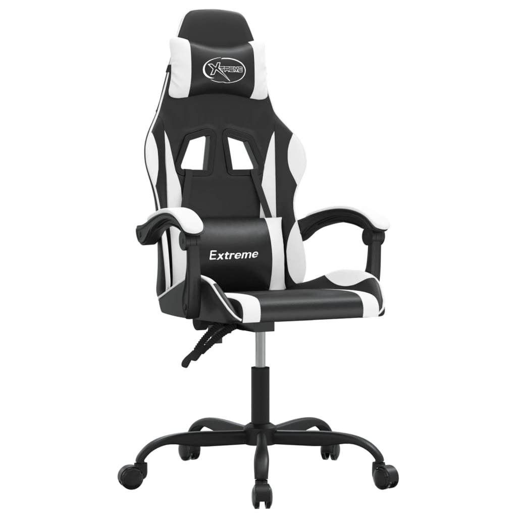 Gaming Chair Swivel Black and White Faux Leather