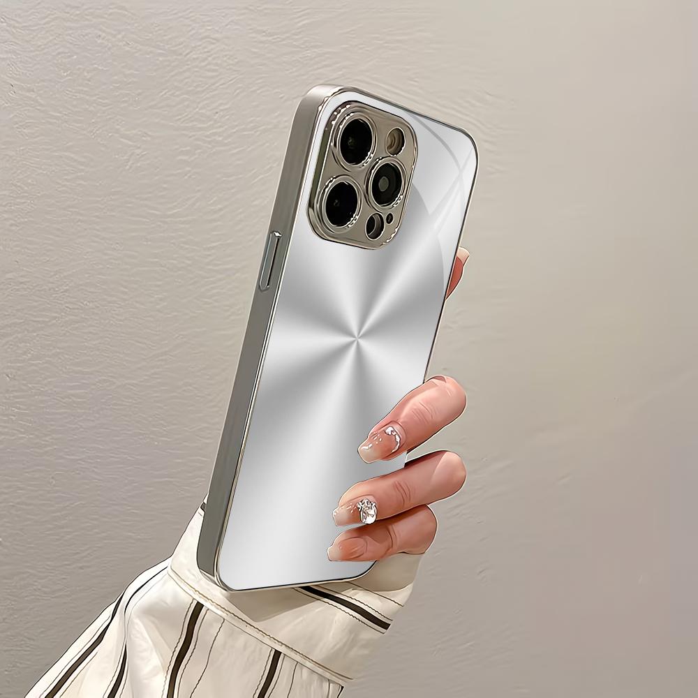 Minimally textured pattern silver plated glass phone case suitable for iPhone 17 16 15 14 13 12 11Pro/Max/Plus scratch resistant