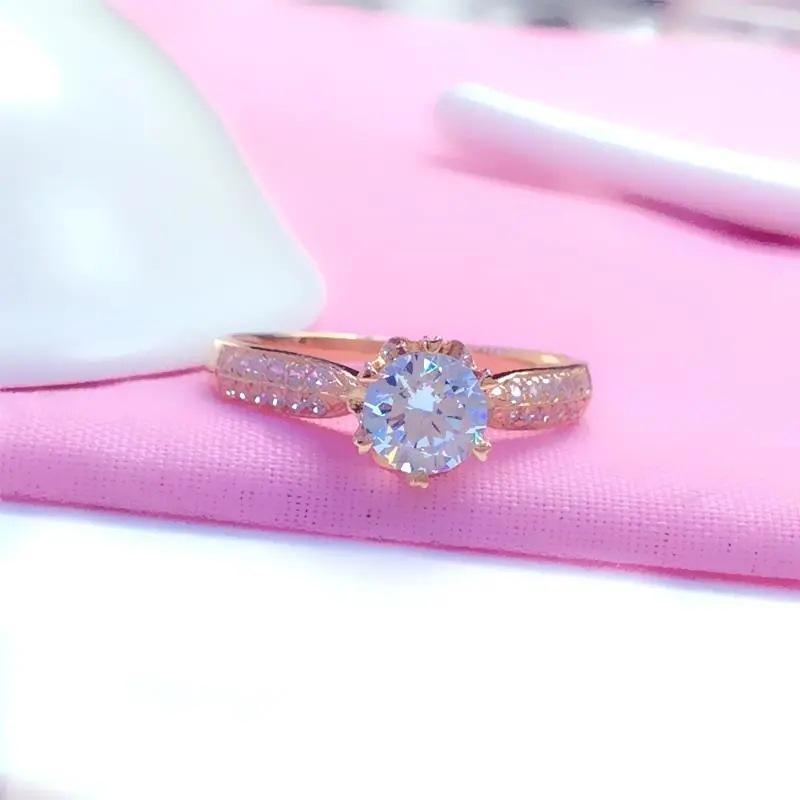 Purple Gold Single Diamond Zircon Ring Luxury Simple Snowflake Ring Rose Gold Plated Ring Jewelry