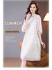 Summer Plus-Size Chiffon Puff Sleeve Lace Dress - High-End 2025 Collection