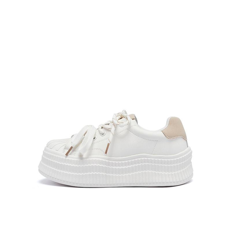 Augustine Shell Head White Shoes Women's 2025 Summer and Autumn New Academic Style Casual Soft-soled Thick Baseplate Shoes
