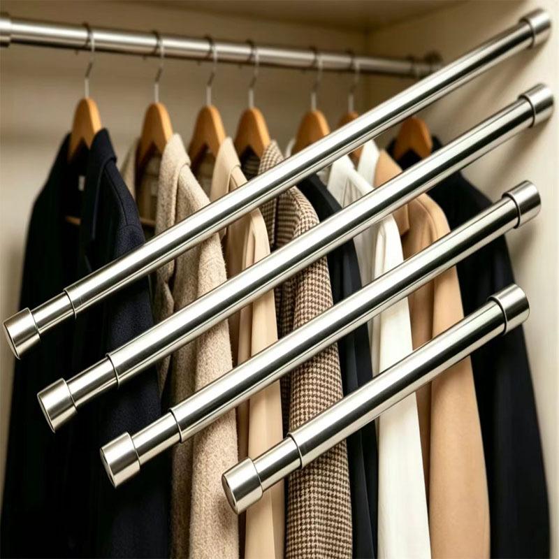 Adjustable Stainless Steel Telescopic Clothes Hanging Rod Extendable Closet Wardrobe Rod Durable Heavy Duty Extendable Clothes Rail One Size