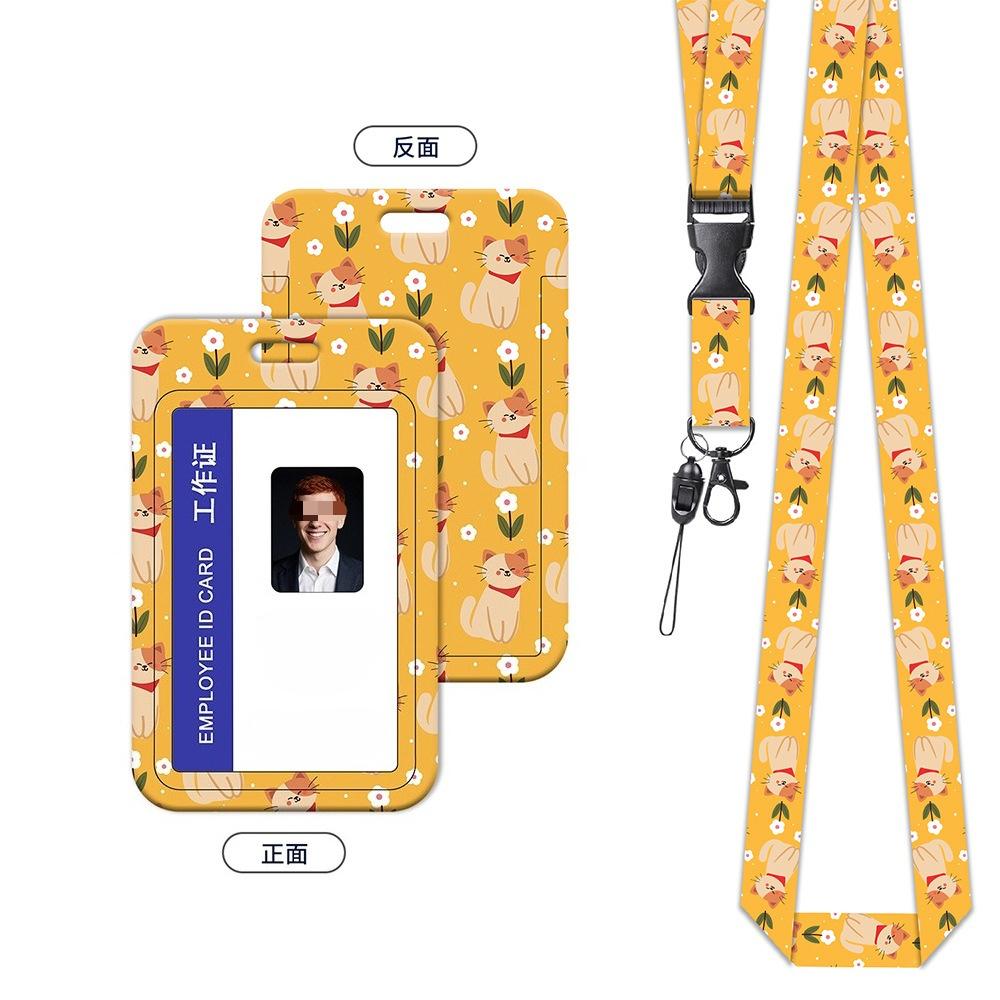 Ausweishalter mit Blumen-Katzen-Print Süßes Lanyard-Set für Damen Krankenschwester Lehrer Einziehbare Rolle Kartenclip Halter Tasche