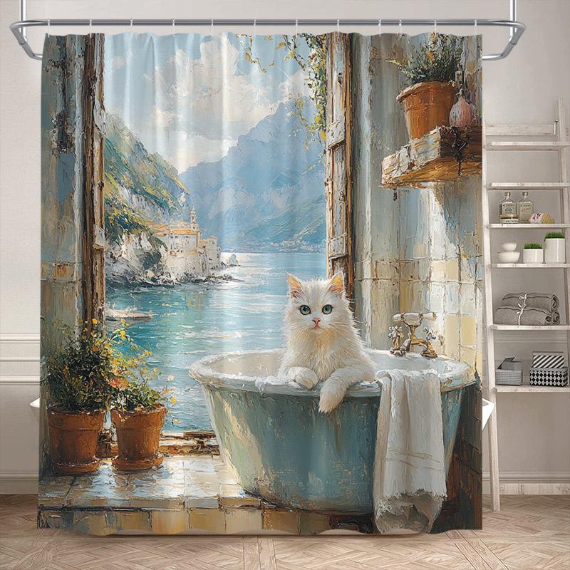 Funny Bathing Dogs Shower Curtain Bathtub Wash Your Paws Cute Pet Cartoon Animals Bath Curtains Fabric Bathroom Decor with Hooks