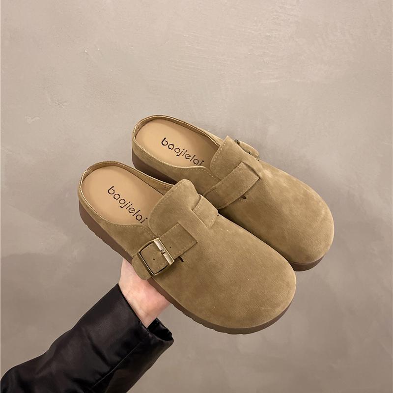 Fashion Faux Suede Flat Birken Slippers Women Autumn Vintage Close Toe Mules Shoes Woman Soft Sole Cork Slides Outdoor Slippers