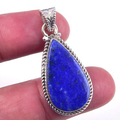 Natural Lapis Lazuli Gemstone 925 Solid Sterling Silver Gift Pendant 1.50" E6z02
