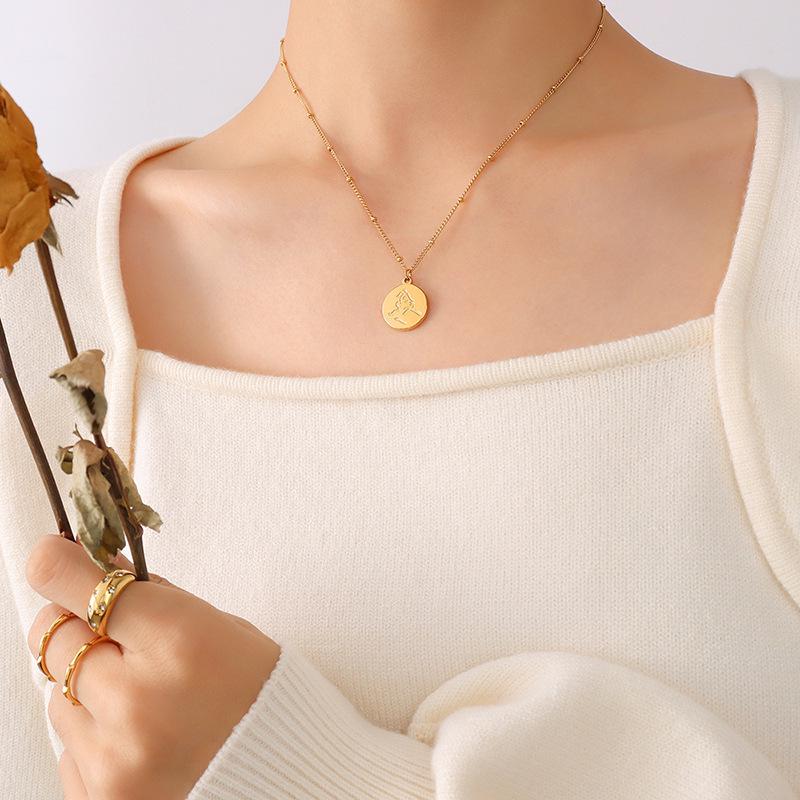 Korean Abstract Portrait Pendant Necklace - Gold Plated Titanium Steel 40+5 cm