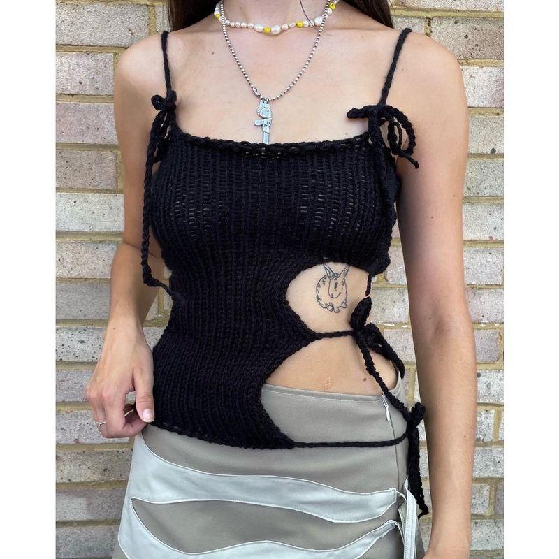 2024 New Arrival Elegant Special Women's Clothing Summer Fashion Sling Lace-up Cutout Tops Sexy Fashion Knitwear