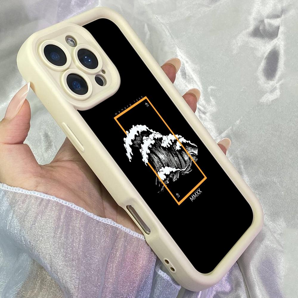 JT66 Black Aesthetic Japanese Waves Phone for iPhone 17 Pro Max Samsung S26 S25 A17 A16 A07 A56 Xiaomi 15T Redmi Note 14 Pro Plus Soft TPU Case Cover