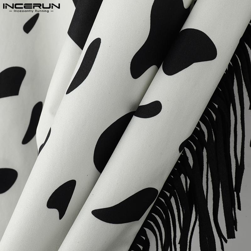 INCERUN Men Elastic Waist Cutout Tassel Hem Print Party Homewear Long Pants Trousers