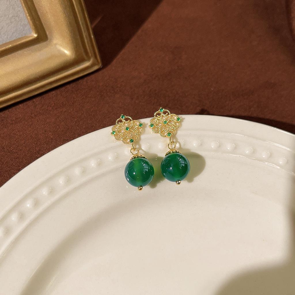 Cercei cu Zircon Stil Retro de Curte Mid-Century Smarald
