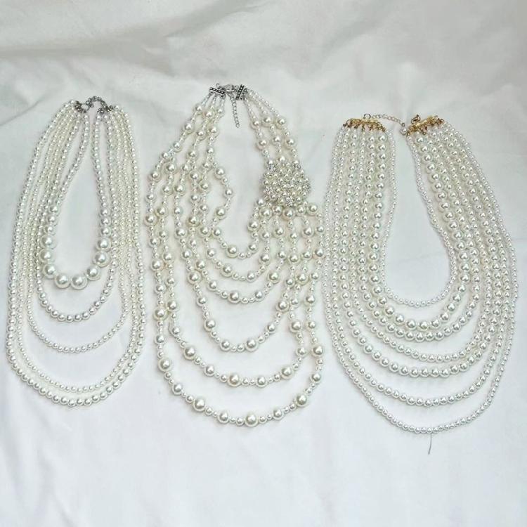 Faux Pearls Necklace and Earrings Set Fashionable Women's Faux Pearls Statement Necklace and Earrings Jewelry Set