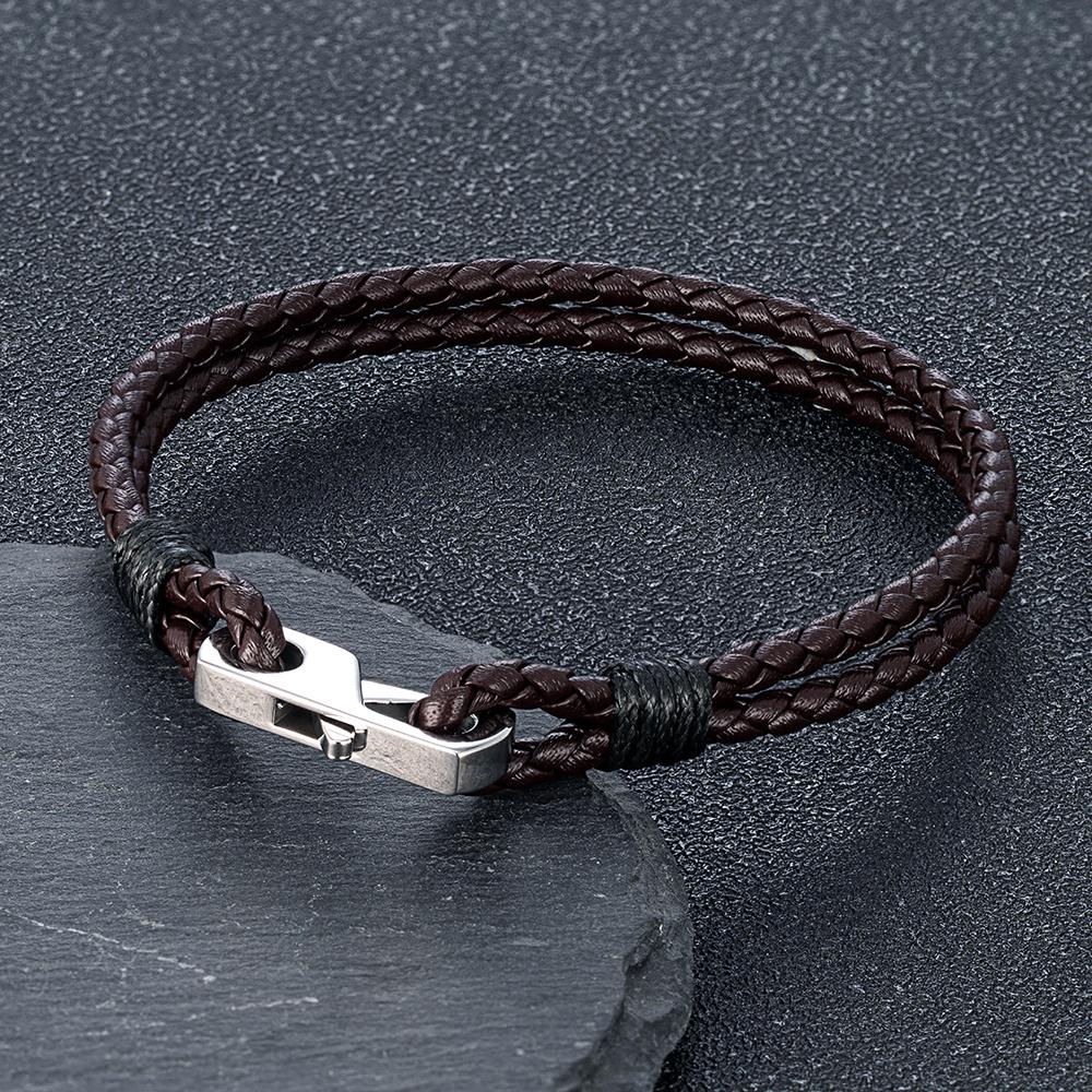 3MM Genuine Leather 316L Square Buckle Bracelet for Men Mature Stable Elegant Design Personalized Perfect Gift for Men