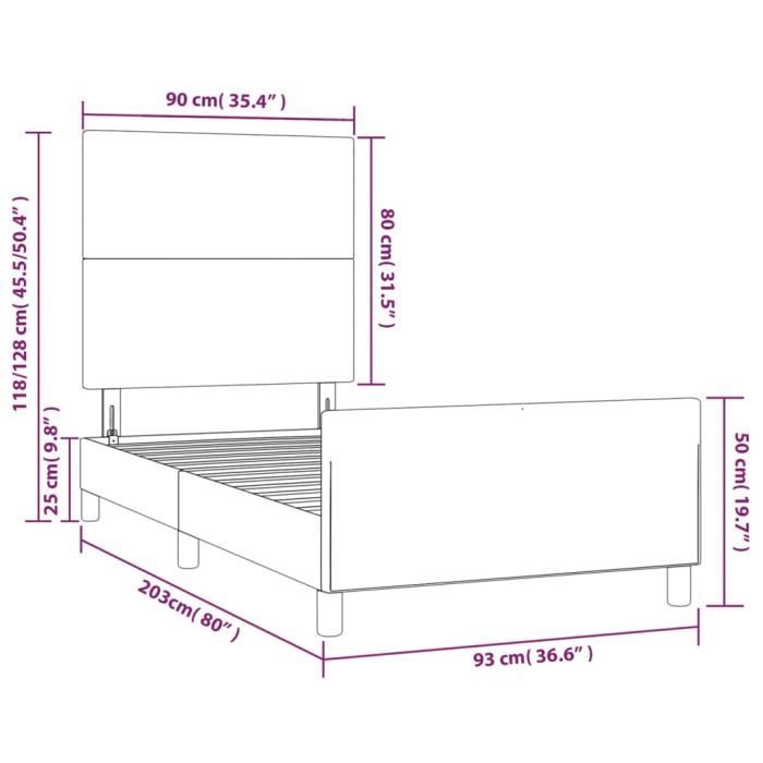 VidaXL Cadre de lit avec tête de lit Vert foncé 90x200 cm Velours3125614
