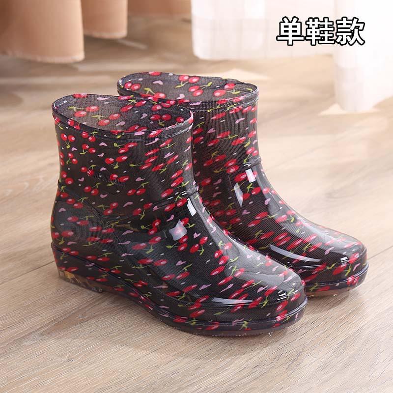 Fleece short rain shoes water shoes women wear waterproof rain boots non-slip shoes light car wash work water boots warm rubber shoes
