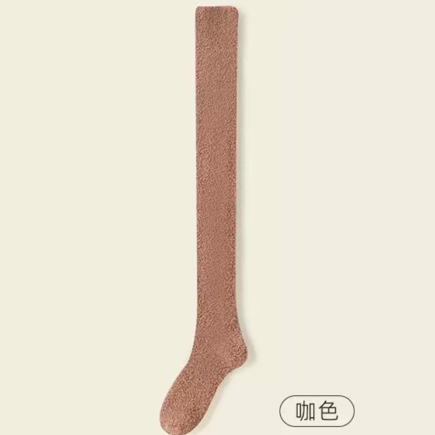 Winter Warm Coral Fleece Over-knee High Socks for Women Plush Home Sleep Floor Long Socking Jk Solid Soft Thigh High Fun Sock