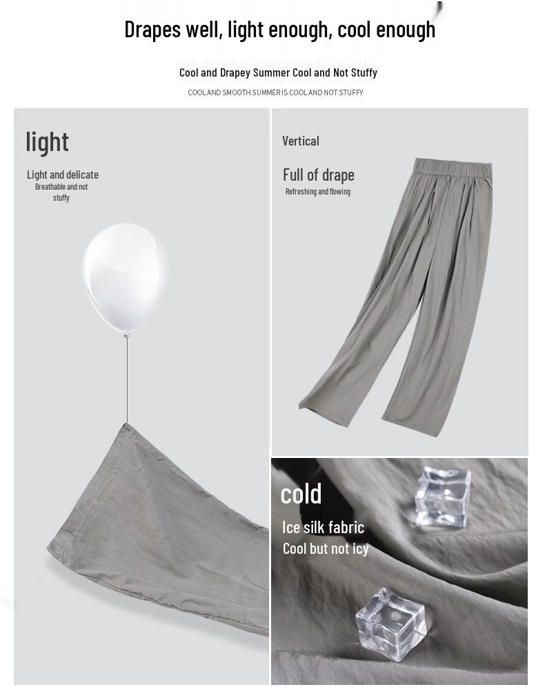 Ice Silk Women's High Waist Wide Leg Summer Pants - Slimming, Drapey, Casual, Cool, Sun-Protective.