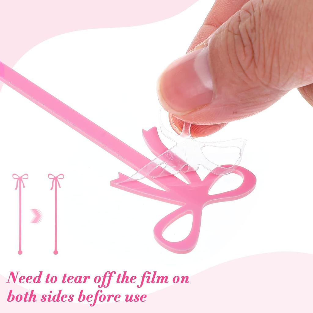 30 Pack Coquette Acrylic Bow Drink Stirrers, Pink Swizzle Sticks for Cocktail Coffee Reble Stirrers for Bachelorette Wedding Bridal Shower Party
