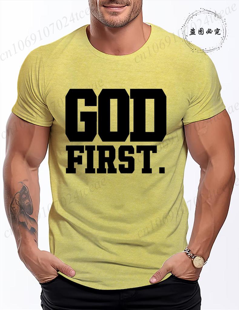 Funny God First Graphic Tshirt for Men Women Clothing Fashion Style T Shirts Y2K Tops Casual Shortsleeve Tshirt Streetwear