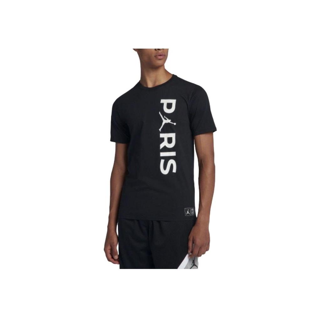 Jordan X Paris Saint-Germain Co-Branded Logo Print Crew Neck Short Sleeve T-Shirt Men Tops Black BQ4278-010