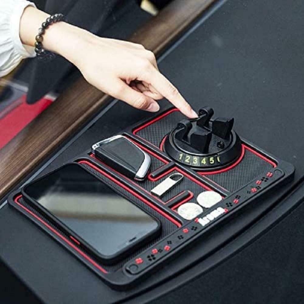 Tappetino Antiscivolo Multifunzione Per Auto TPTGIAR - Con Supporto Telefono Girevole E Numero Di Parcheggio Temporaneo, PVC Antiurto