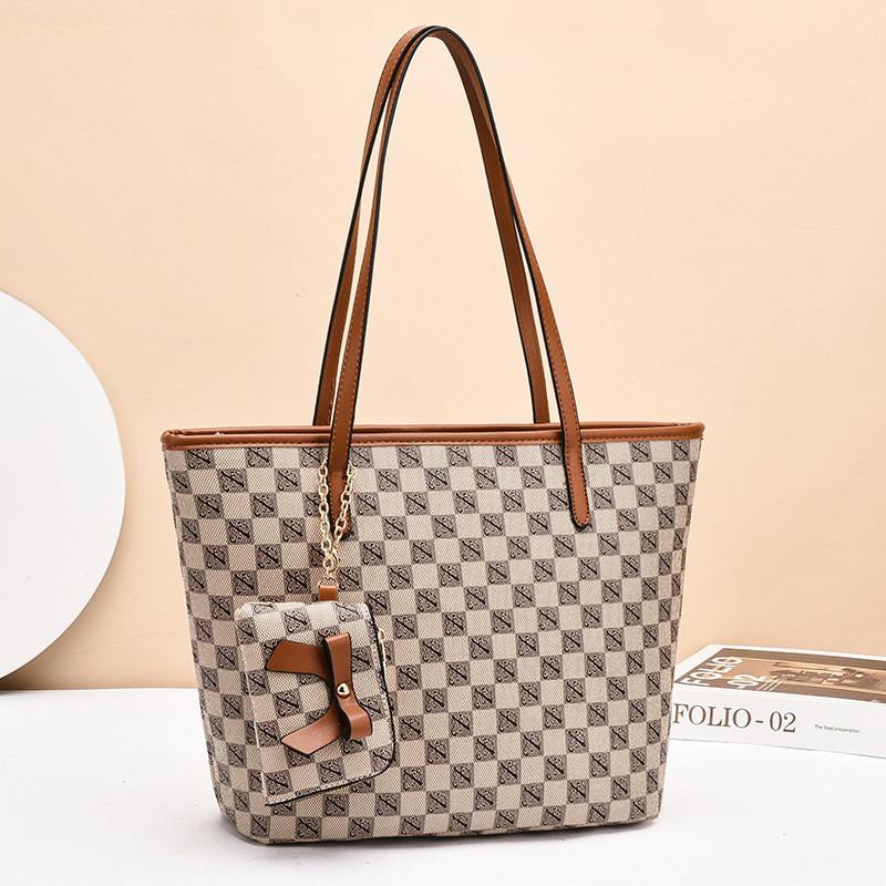 Trendy Vintage Checker Print Tote Bag Fashionable Shoulder Sling Bag For Daily Use