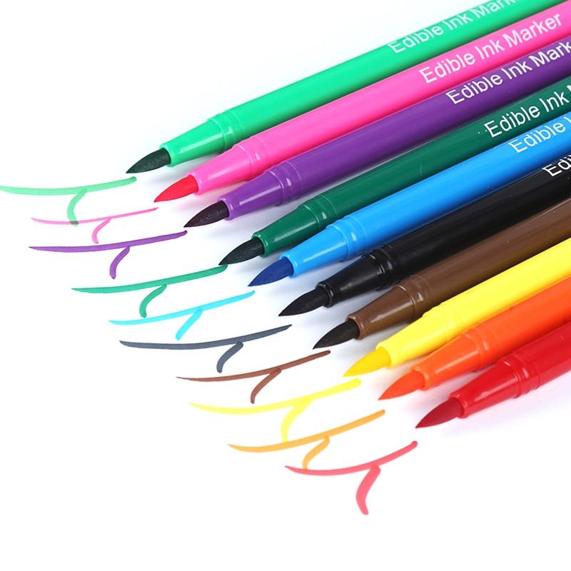 10PCS Edible Baking Pigment Pen Fondant Biscuit Cake Plastic Food Pen Hook Line Drawing Writing Pen for Decoring Fondant