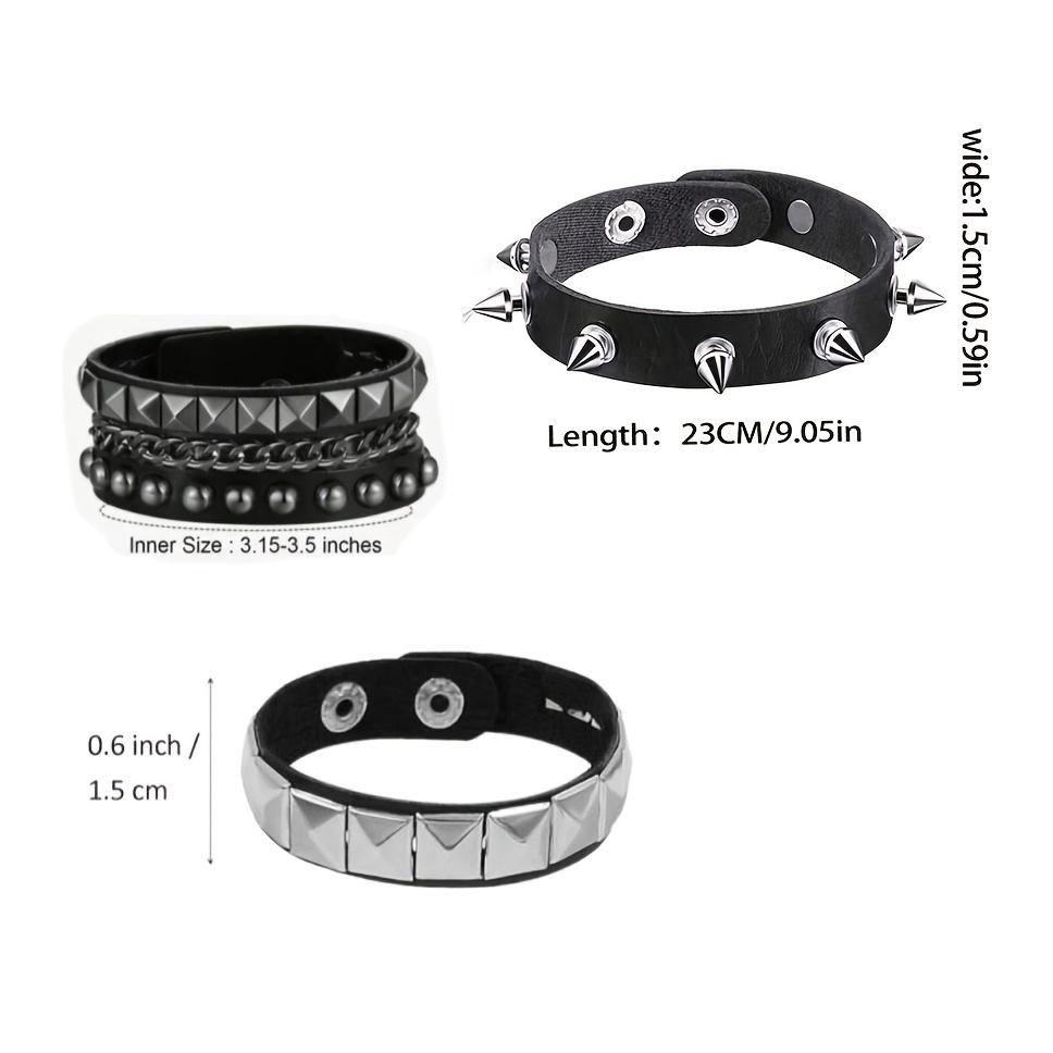 Bracciale Punk Multi-Strato con Borchie e Catena a Spillo, Ecopelle e Decorazione Metallica, Accessorio Unisex Stile Street