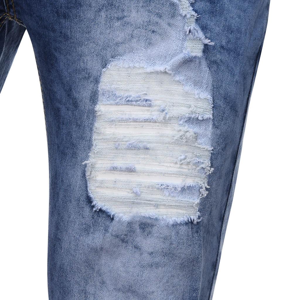 Pánská móda Denim Hole Kalhoty Distressed Jeans Dlouhé Pencil Kalhoty Streetwear