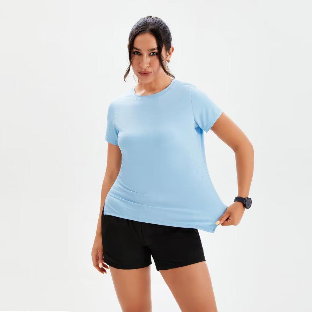 LU Fitness Women's Quick-Dry Short-Sleeve Shirt – Breathable Running, Yoga, Pilates Training Top