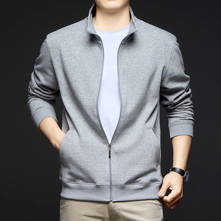 2025 Autumn Men's Stand-Up Collar Combed Cotton Jacket: Casual Sport Fashion Solid Color Cardigan Sweatshirt