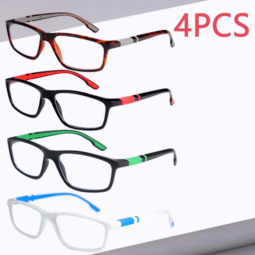 4pcs Anti-Blue Light Reading Glasses Polycarbonate Lenses Rectangular Frame Comfortable Elderly Glasses +1.0 To +4.0