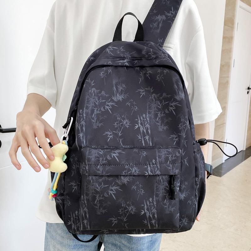 Schoolbag, Korean-style INS new high-value solid color bamboo print backpack, lightweight large-capacity backpack for middle school students