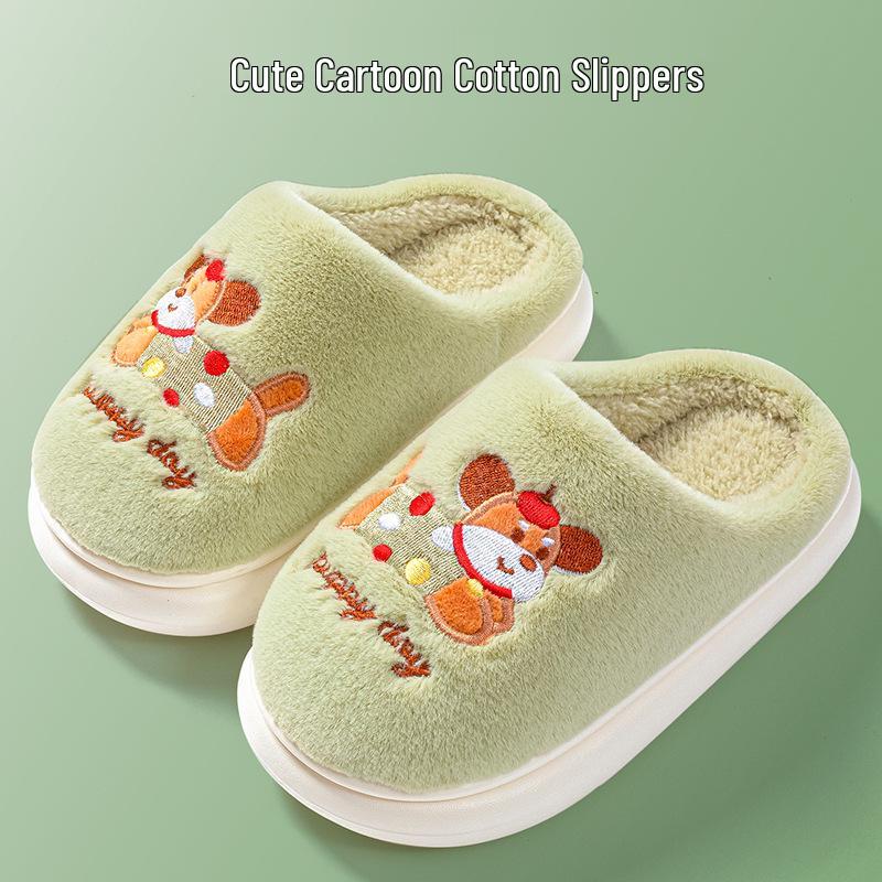 Kinder Winter Baumwoll Hausschuhe - Rutschfeste Weiche Sohle Geschlossene Rückseite Schuhe mit Cartoon Hund Design