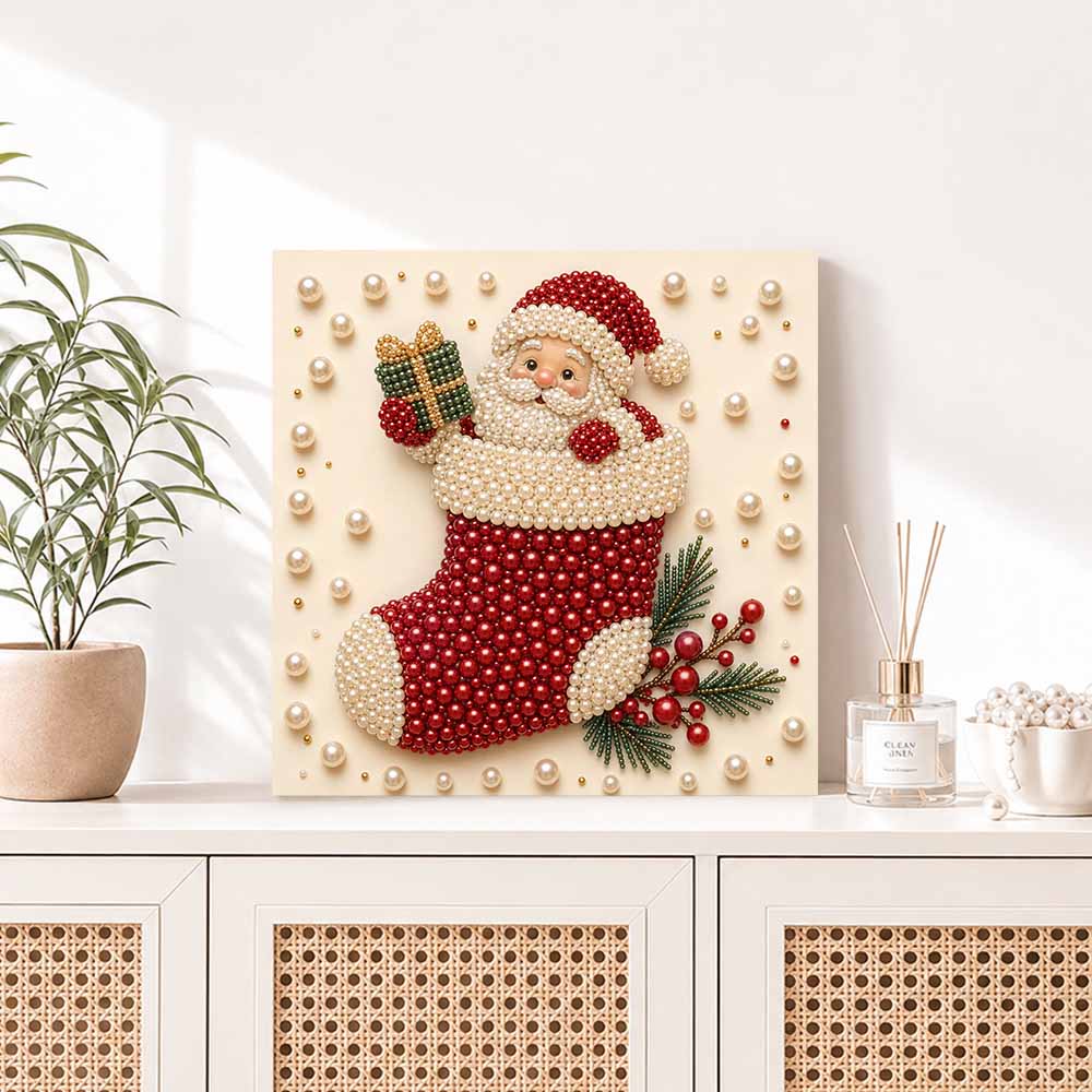 Pearl painting Christmas Santa Claus stocking art kit handmade DIY holiday home decor wall art painting