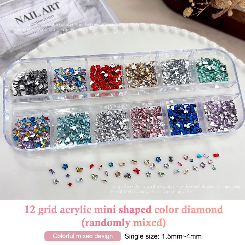 12 Grids Mix 3D Flatback Nail Mini Diamonds For Nail Art Glitter Charm Decor Diy Manicure Art Accessories