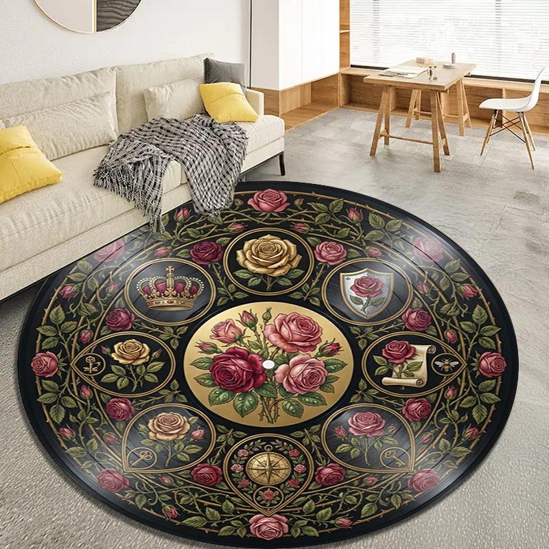Vintage Datura Flower Round Area Rug,Carpet Rug for Living Room Bedroom Sofa Playroom Decor,Non-slip Floor Mat Q0051