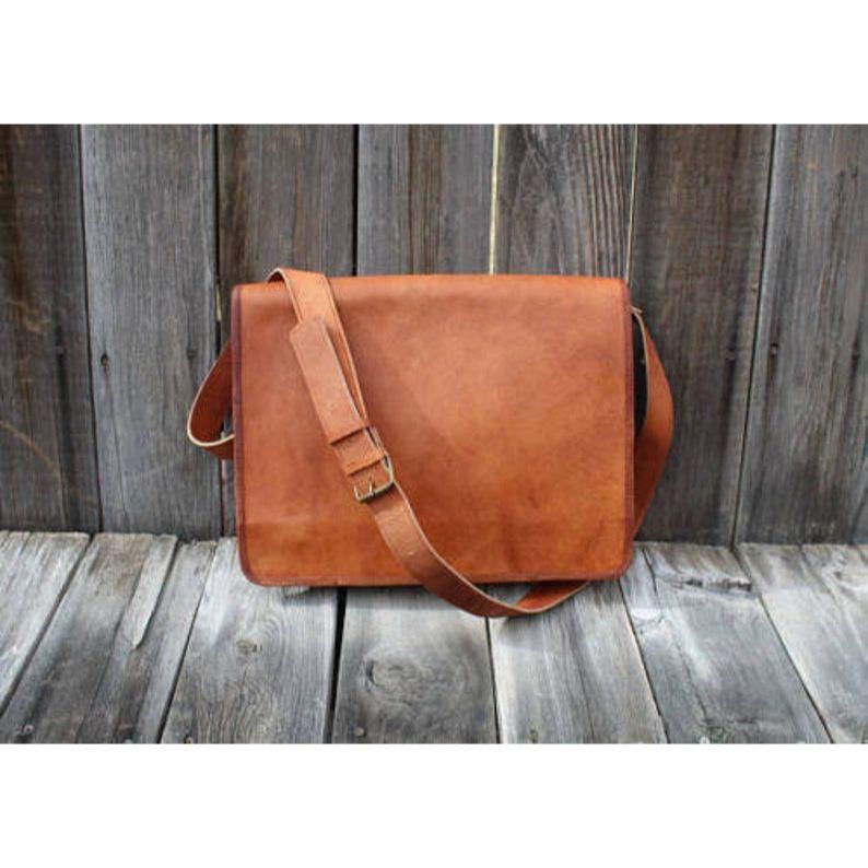 

leather handmade laptop messenger briefcase office cross body satchel bag 16 x 12 x 5 in
