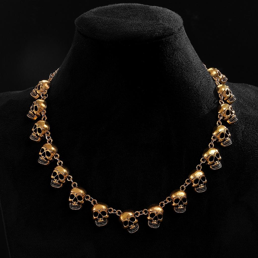 Gothic Diablo Skull Pendant Necklace Personality Punk Hip Hop Alloy Old Collarbone Chain Halloween Ornament Wholesale