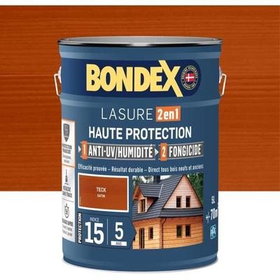 2-in-1 High Protection Wood Stain - Satin Teak - BONDEX - 5 L