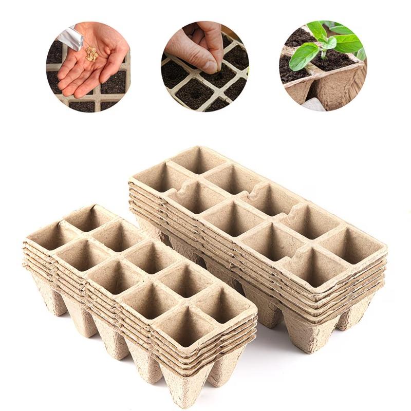 20/40PCS Eco Friendly Biodegradable Pulp Seed Starter Pots Square Seedling Trays for Home Garden Vegetable Flower Planting