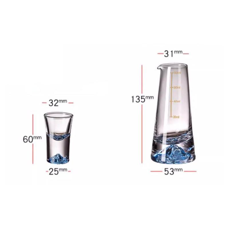 BRBlue Mountain Liquor Cup Transparent Glass Cup Wine Pot Set Wine Divider Drinking Utensils Wooden Frame Set Cups GlassesEY